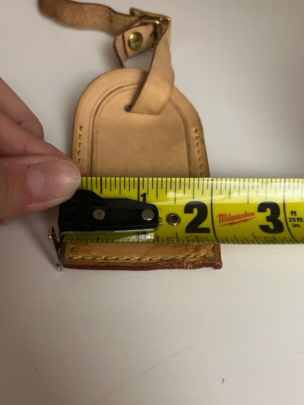 Louis Vuitton Tan Leather Luggage Tag with Yellow Stitching - Picture 8 of 10